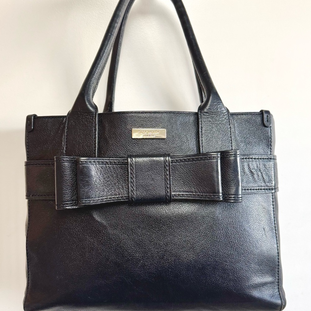 Kate Spade Quinn Villlabella Avenue Black Leather Bow Shoulder Purse